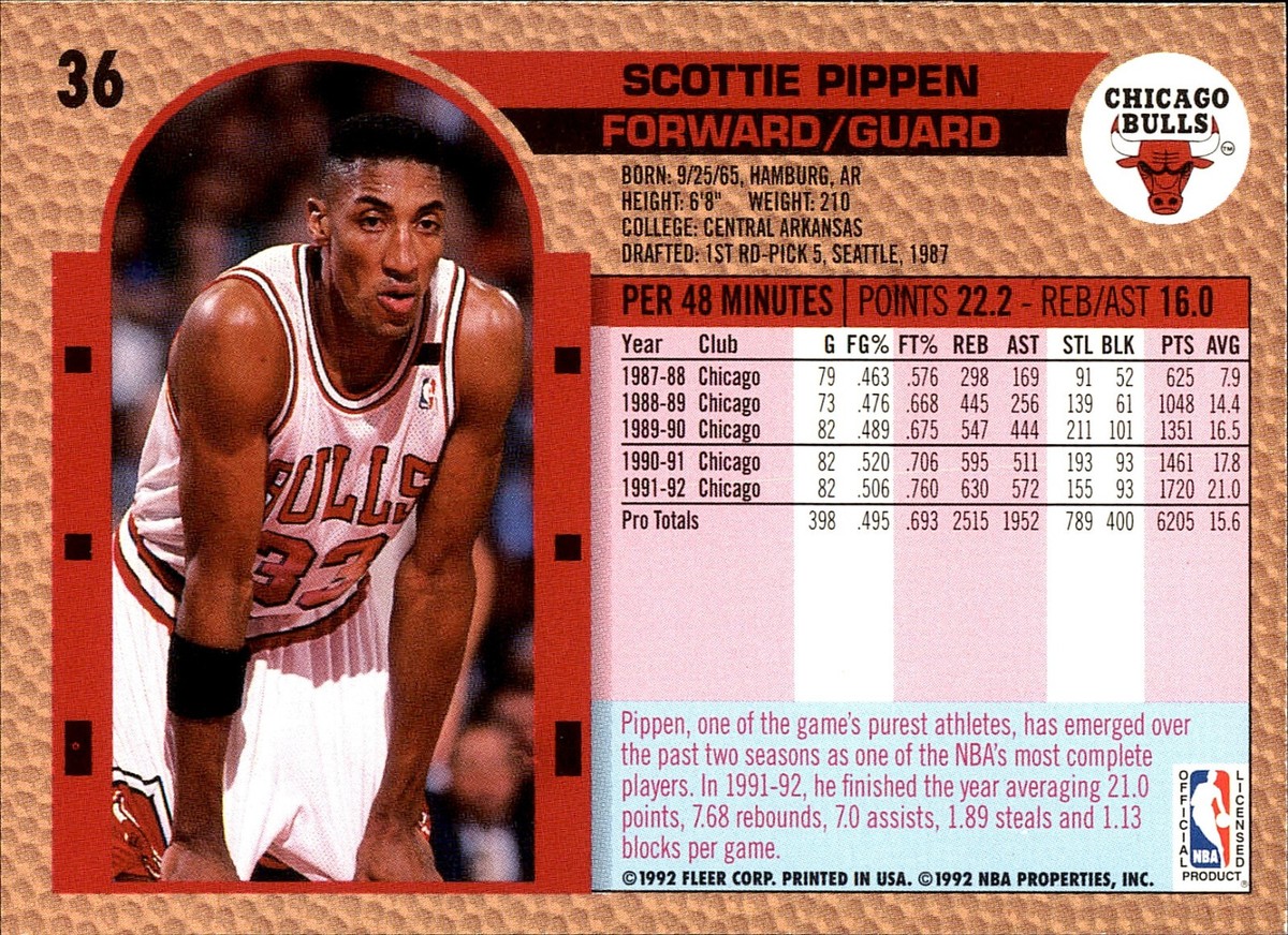 1992-93 Fleer Scottie Pippen #36 Chicago Bulls NBA HOF Basketball