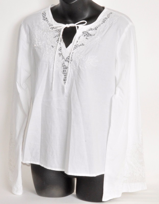  Guess Jeans White 100% Cotton Boho Long Sleeve Tunic Embroidery  Beadwork Sz S