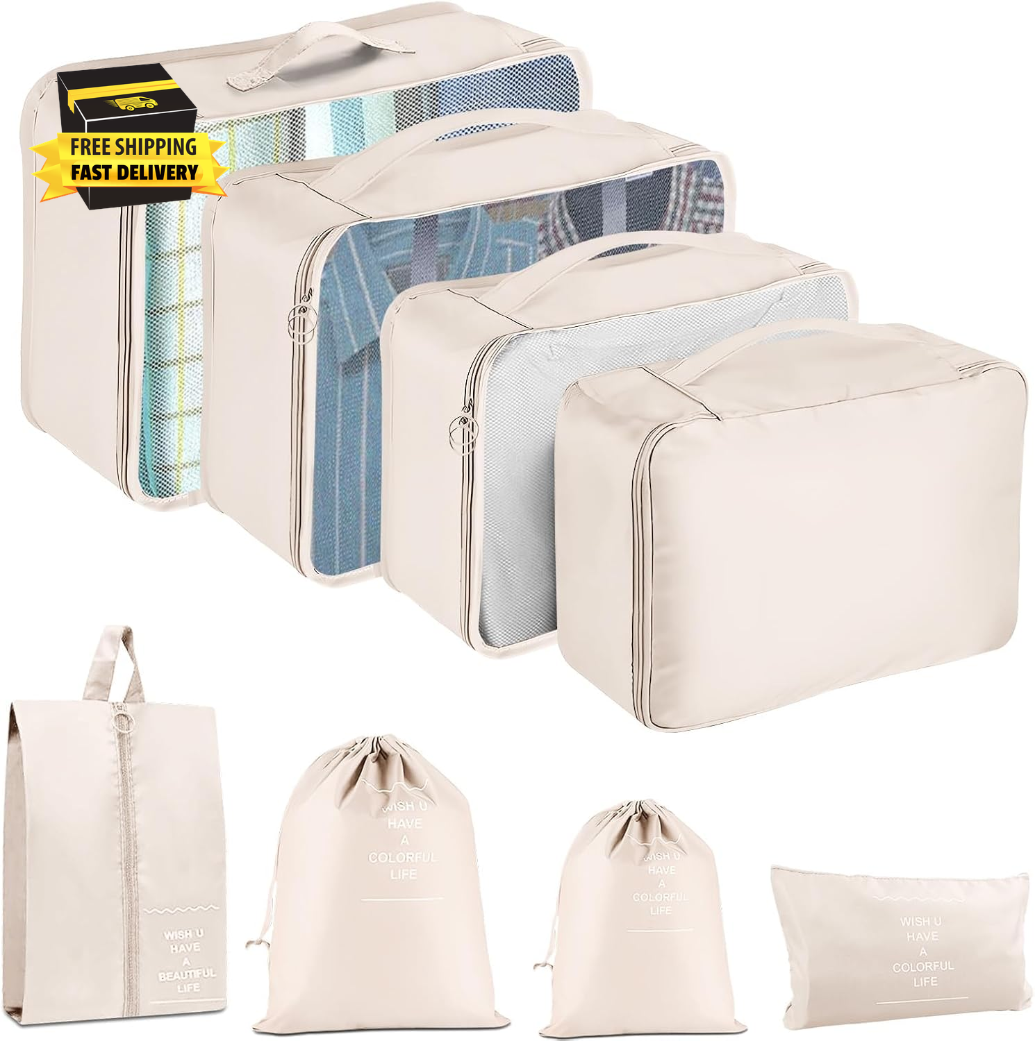 Packing Cubes for Travel - 8 Set Luggage Organizer Bags for Family, Mesh Breatha-image