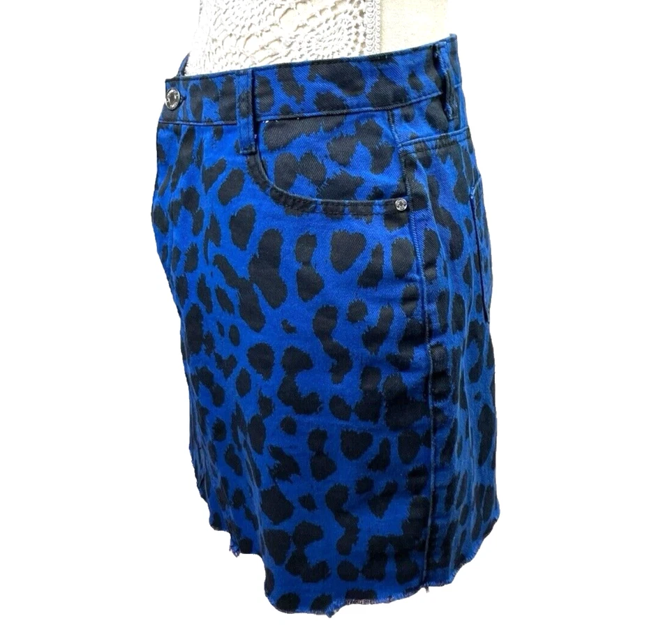 Missguided Blue Denim Skirt Leopard Print High Waist Women’s UK Size 12 - Image 4 of 4