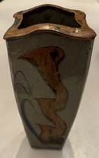 Susan Adame Vase Art Pottery Ceramic Hand Thrown 12” Gray Rust Abstract Flared