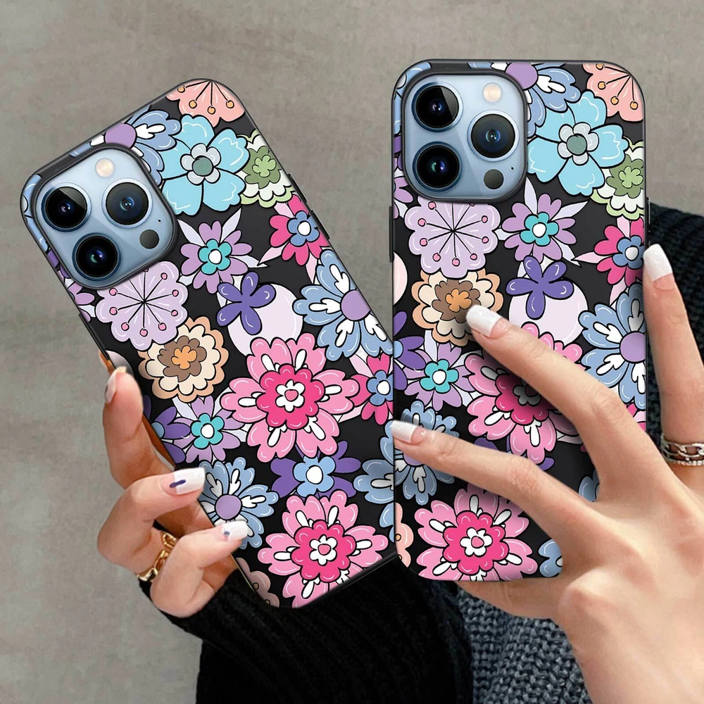 Phone Case For Apple iPhone 14 Pro Max 13 12 15 Flower Lace Protective TPU Cover