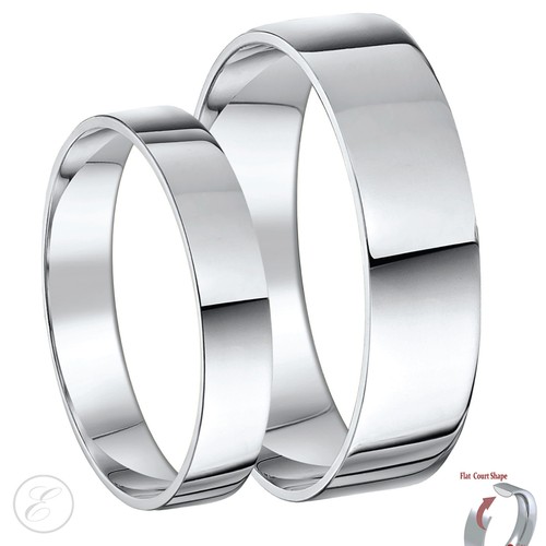 Sterling Silver Wedding Bands 4&6mm His & Hers Flat Court (Comfort) Shaped Rings