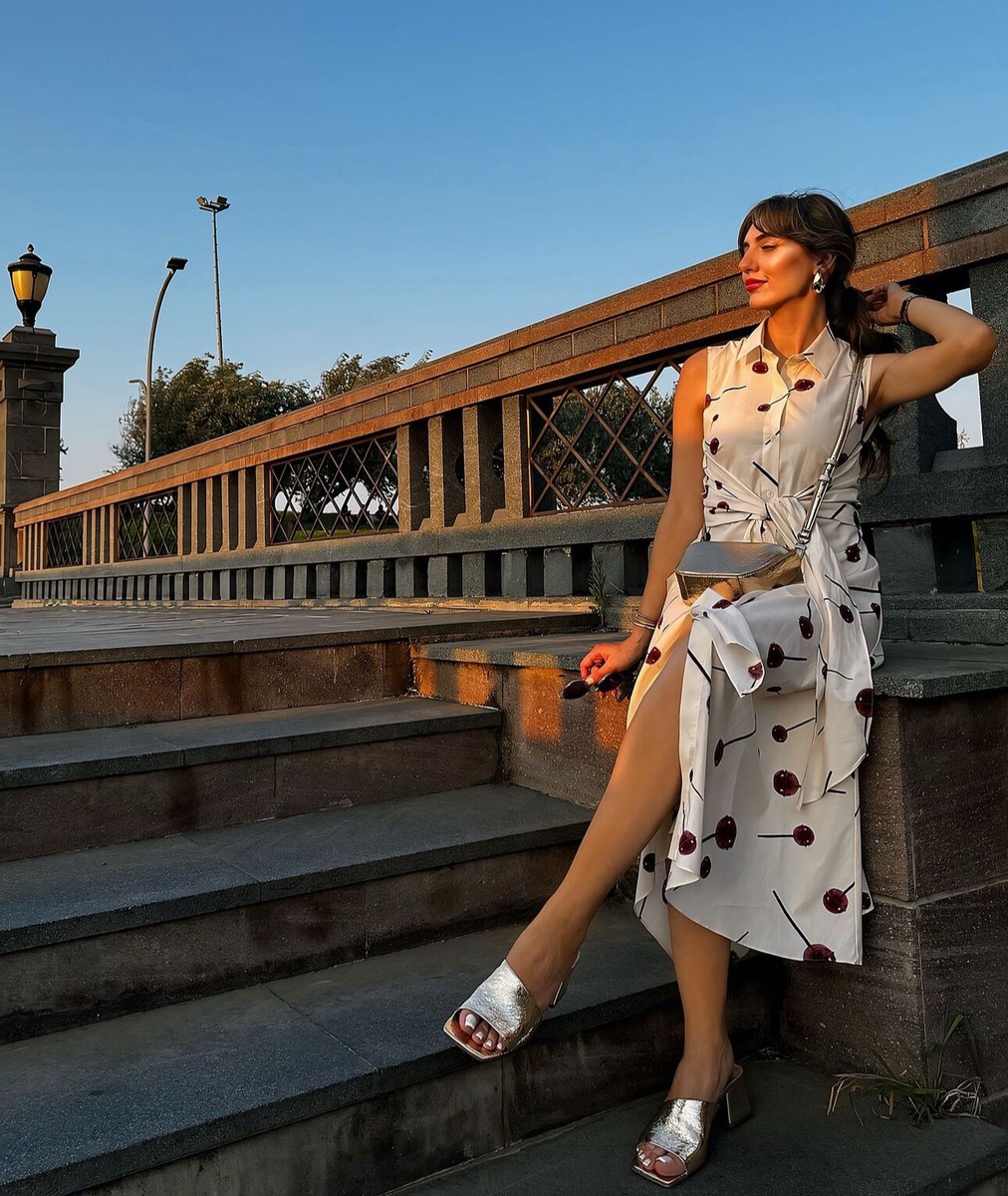 ZARA XS, S, SS24 ZW COLLECTION PRINTED POPLIN SHIRT DRESS