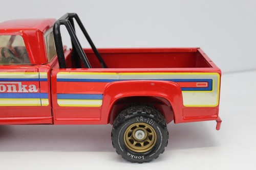 1980s Tonka Red Pickup Truck Rollbar w Copper Color Wheels Pressed Steel - Picture 3 of 19