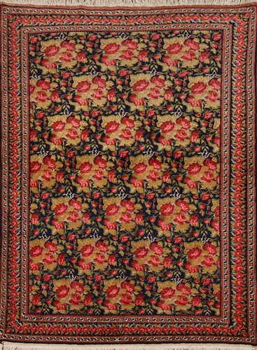 Vintage Floral Traditional Navy Blue Sirjan Accent Rug 4x5 Hand-knotted Wool Rug