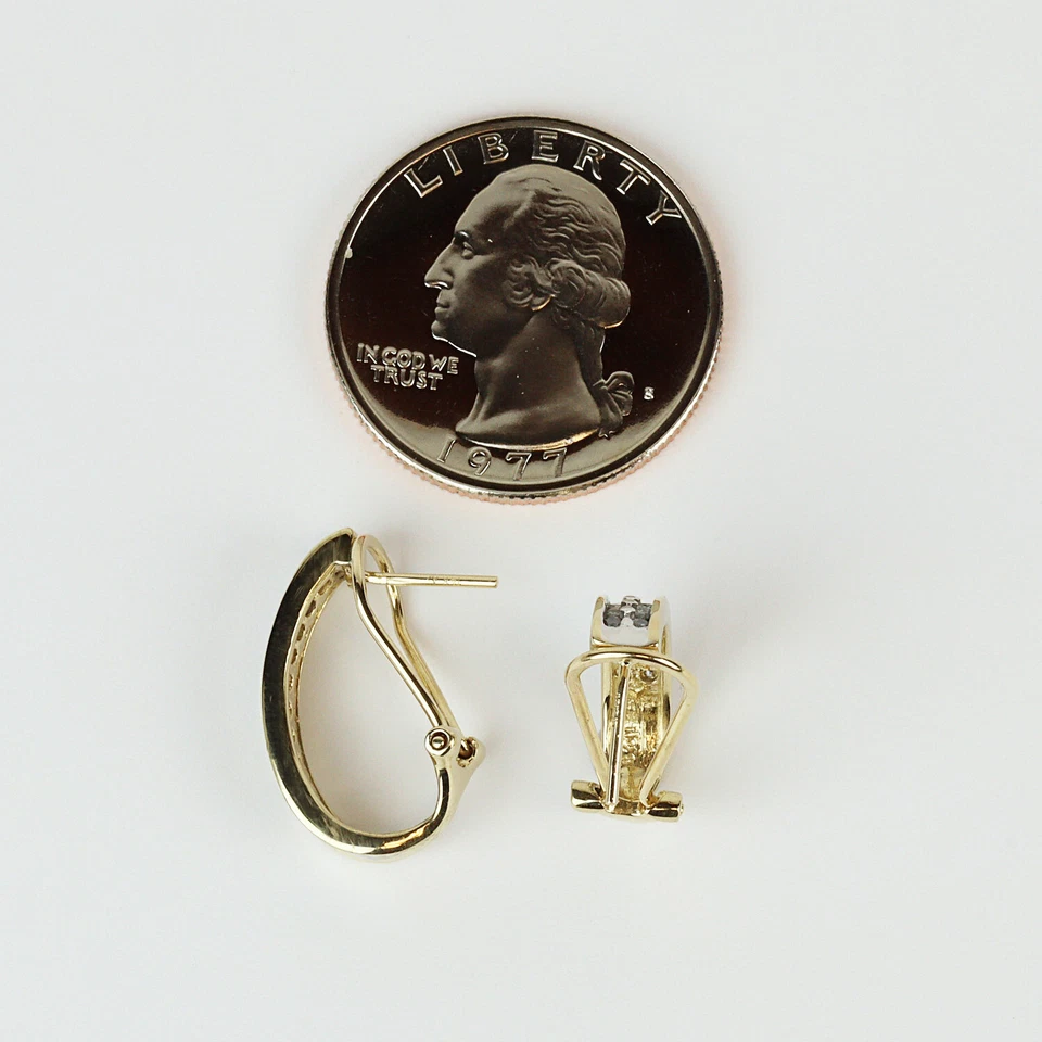 Pretty 14k Yellow & White Gold, Diamond Omega Stud Half Hoop Earrings - Image 2 of 2