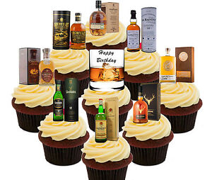 Happy Birthday Whisky 36 Edible Cup Cake Toppers Fairy Bun Decorations Men Male Ebay