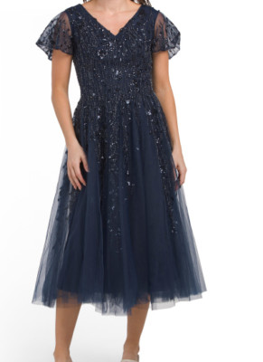 Mac Duggal Womens Navy Beaded V-Neck Party Evening Dress 16 Brand New w/tags