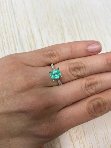 1.91 Carat 8x6 Bluish Green Natural Loose Colombian Emerald-Emerald Cut - Picture 7 of 10