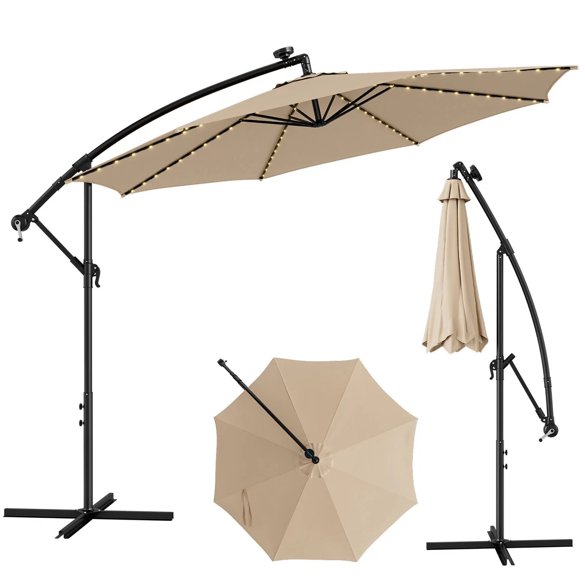 10 FT Offset Patio Umbrella Solar Powered Cantilever Umbrella w/ 112 LED  Lights | eBay