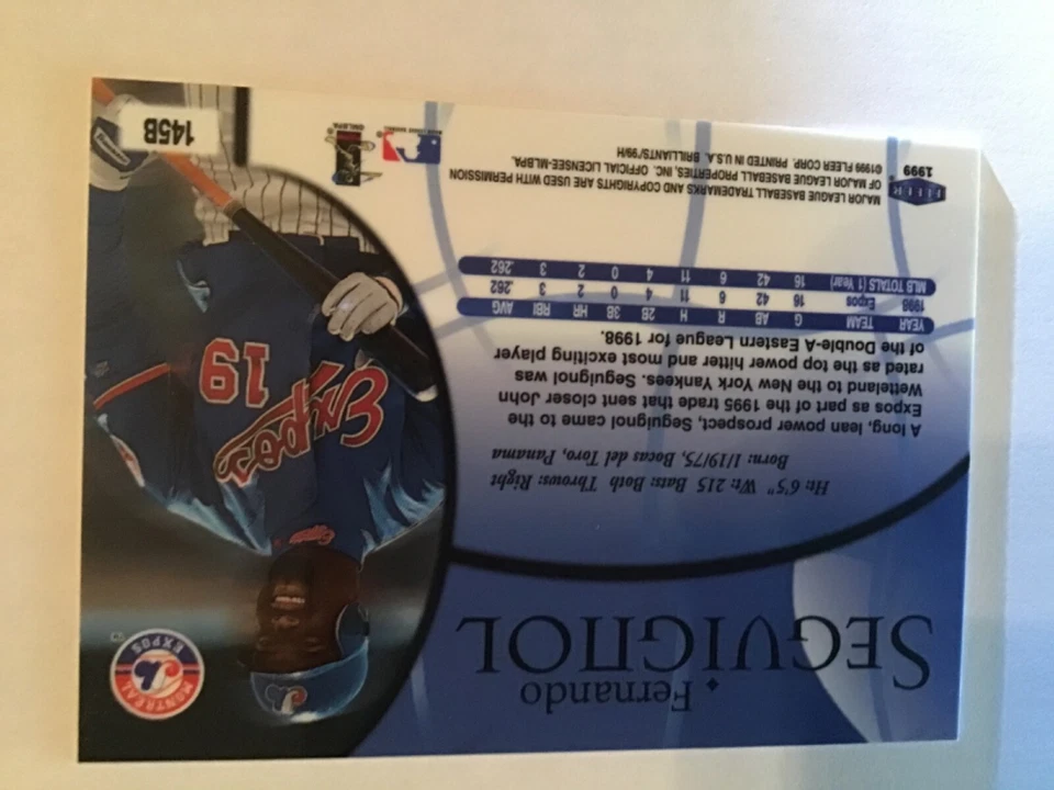 1999 Fleer Brilliants Blue Fernando Seguignol #145B - Image 2 of 2