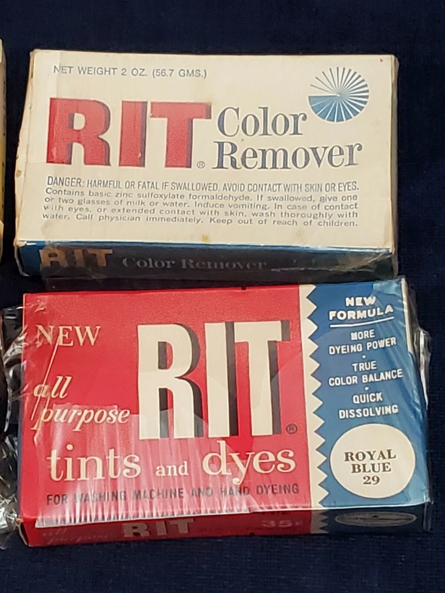 Vintage 4 Boxes of RIT Dye Blue, Tangerine, Color Remover & Yellow Sealed NOS