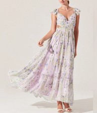 Astr The Label Primrose Floral Strappy Back Maxi Dress Size Medium Lavender NEW