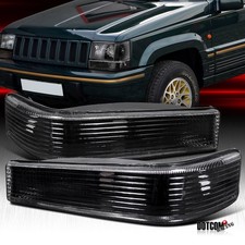 Fit 1993-1996 Jeep Grand Cherokee Black Bumper Lights Parking Signal Lamps Pair
