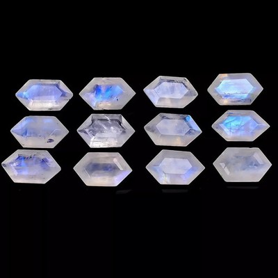 Natural Rainbow Moonstone Faceted Long Hexagon shape Loose Gemstone Lot.