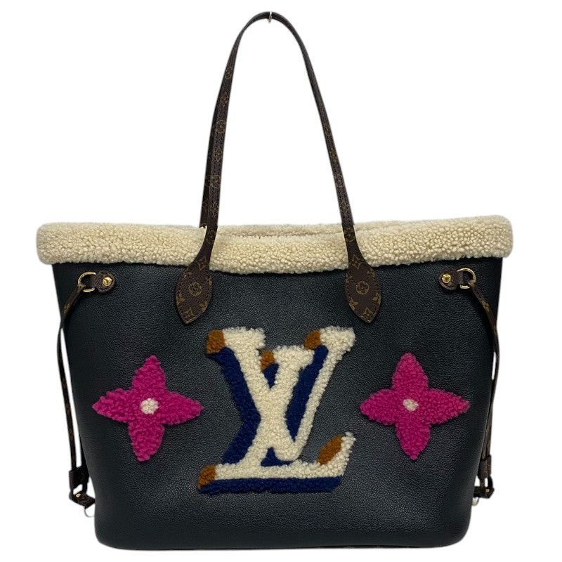 LOUIS VUITTON Neverfull MM Black Shearling Monogram Tote Bag M56960 #1650