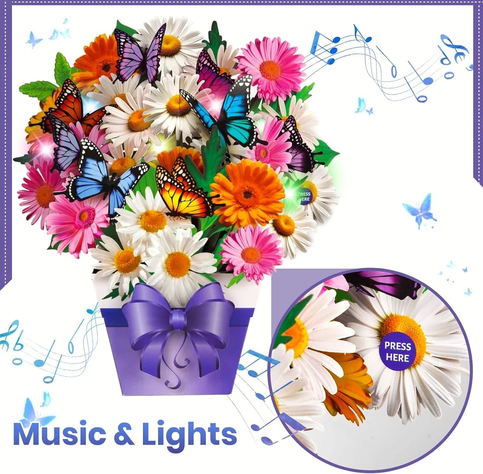 Tarjetas Pop Up Mariposa, Tarjetas de Agradecimiento con Música y Luz, Flor Rosa Foto 2 de 4