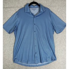 Johnston  Murphy Performance Shirt Mens Medium Blue Button Up Geometric Stretch