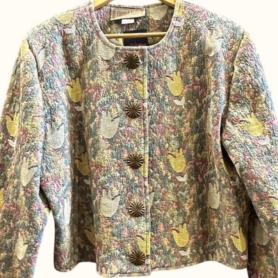 Painted Pony Vintage 90s Tulip Tapestry Jacket Large Made in USA Floral Woven