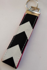 Black White Chevron Print Wristlet Strap Keyring