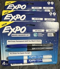 3 Packs Expo 4ct Fine Mixed 2 Dry / 2 Wet Erase Marker Assorted Blue, NIP  621
