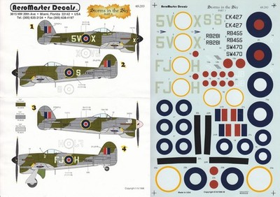 Aeromaster Decals 1/48 Typhoon Mk.Ib 4 Sqn 164 Sqn 439 Sqn 129 Wing (RAF/RCAF)
