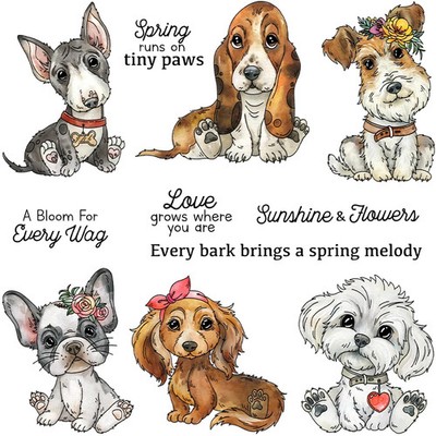 Spring Puppy Dogs Bloom for Every Wag Tiny Paws Metal Cutting Dies Clear Stamps