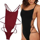 Simple Low Cut Sides Wide Straps High Legs One-Piece Swimsuit