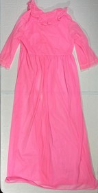 Vintage 60s Bubblegum Pink Long Peignoir Robe Empire Waist Chiffon Lingerie Med