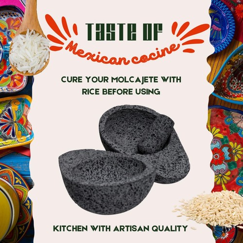 YO PIDO MX Molcajete Set di due molcajete a forma di mezzo avocado, mortaio per spezie,... - Foto 4 di 8