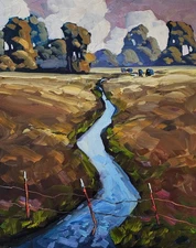 Large Painterly Impressionism Landscape Pastoral Cattle Art by Hawkins Original