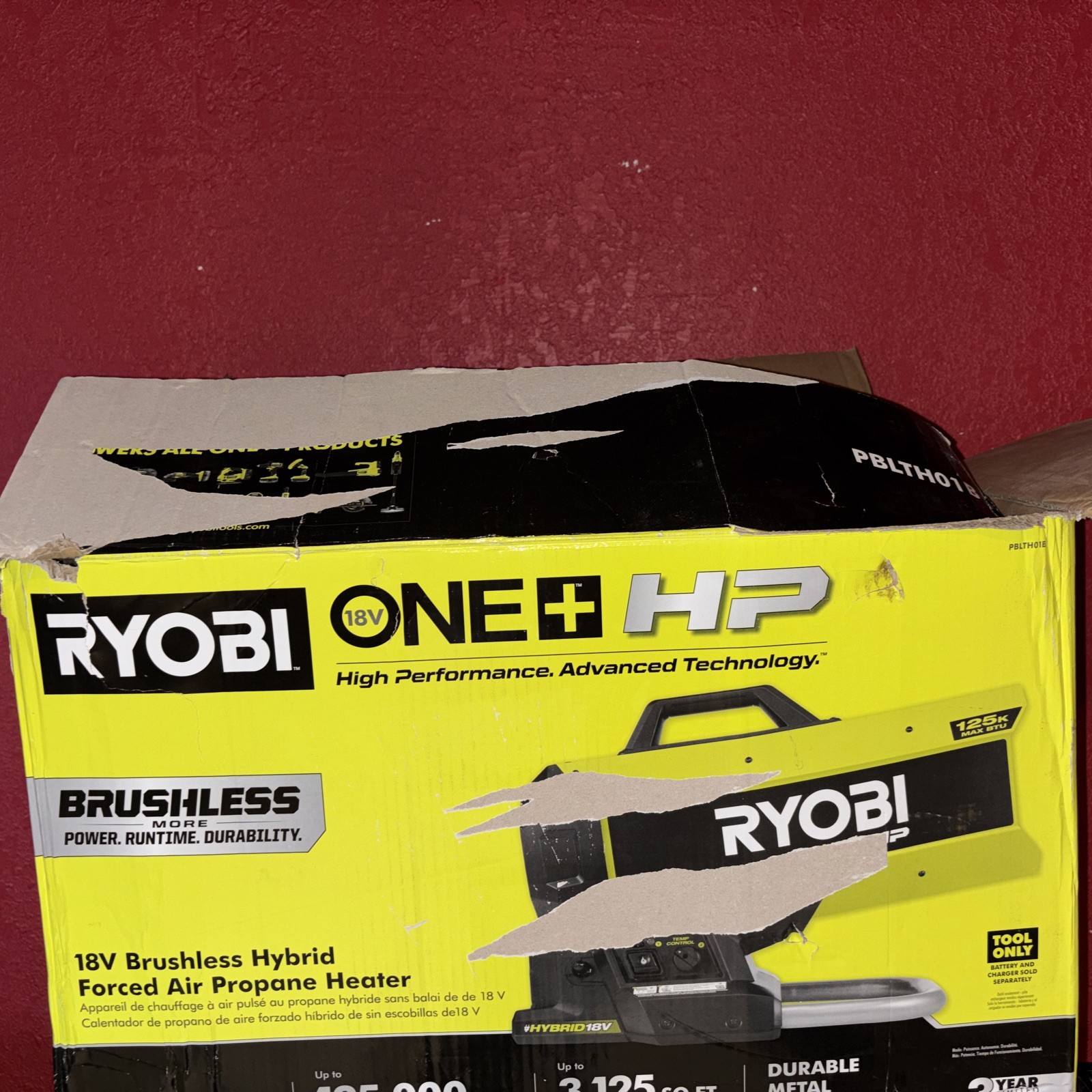 Propane Heater Ryobi 18V Hybrid Forced Air Heater New 125K BTU (Tool Only)