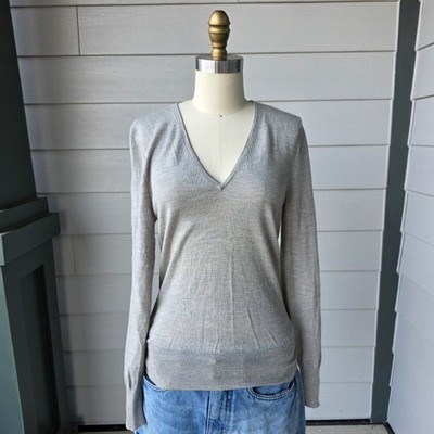 Express Design Studio Extra Fine Italian Merino Wool Sweater Womens M Gray VNeck