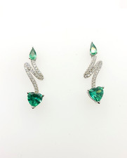 Green Emerald  Zircon Squiggly Wavy 925 Sterling Silver Dangle Drop Earrings