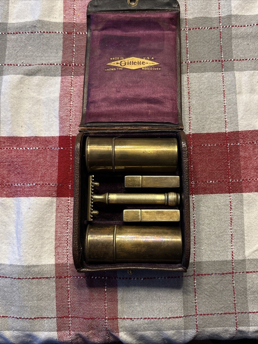 VINTAGE 1900 GILLETTE BRASS SAFETY RAZOR SHAVING TRAVEL KIT | eBay