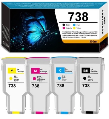 738 DesignJet Ink Cartridges (300ml) 4Pack for HP 738XL 498N8A 676M6A 676M7A