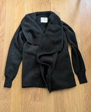 ABERCROMBIE  FITCH Women Open Front Wrap Sherpa Fleece Cardigan Black XS