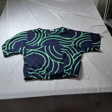 New York & Company Women's Stretch Pullover Top XS Navy Green Abstract