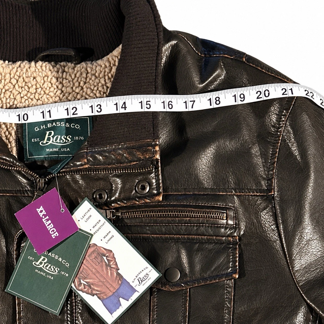 G.H. Bass Men’s XXL Faux Leather Sherpa Lined Jacket Brown NWT Workwear - product detail image 5