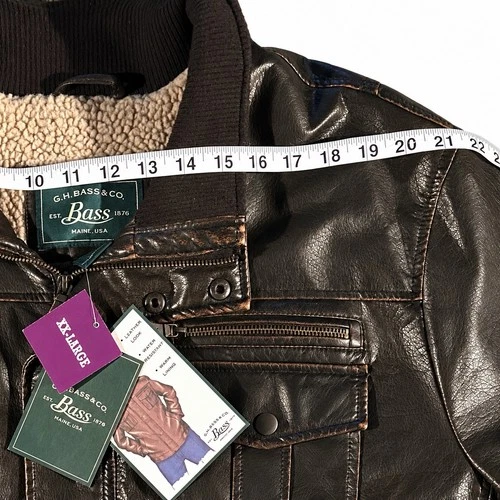 G.H. Bass Men’s XXL Faux Leather Sherpa Lined Jacket Brown NWT Workwear image 5