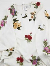 Oscar de la Renta Sequin Rose Caftan Gown Dress Size S Ivory Multi