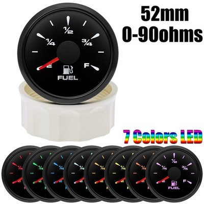 2'' 52MM Universal Gas Fuel Level Gauge 0-90ohms 8 Colors LED For Marine Boat Car