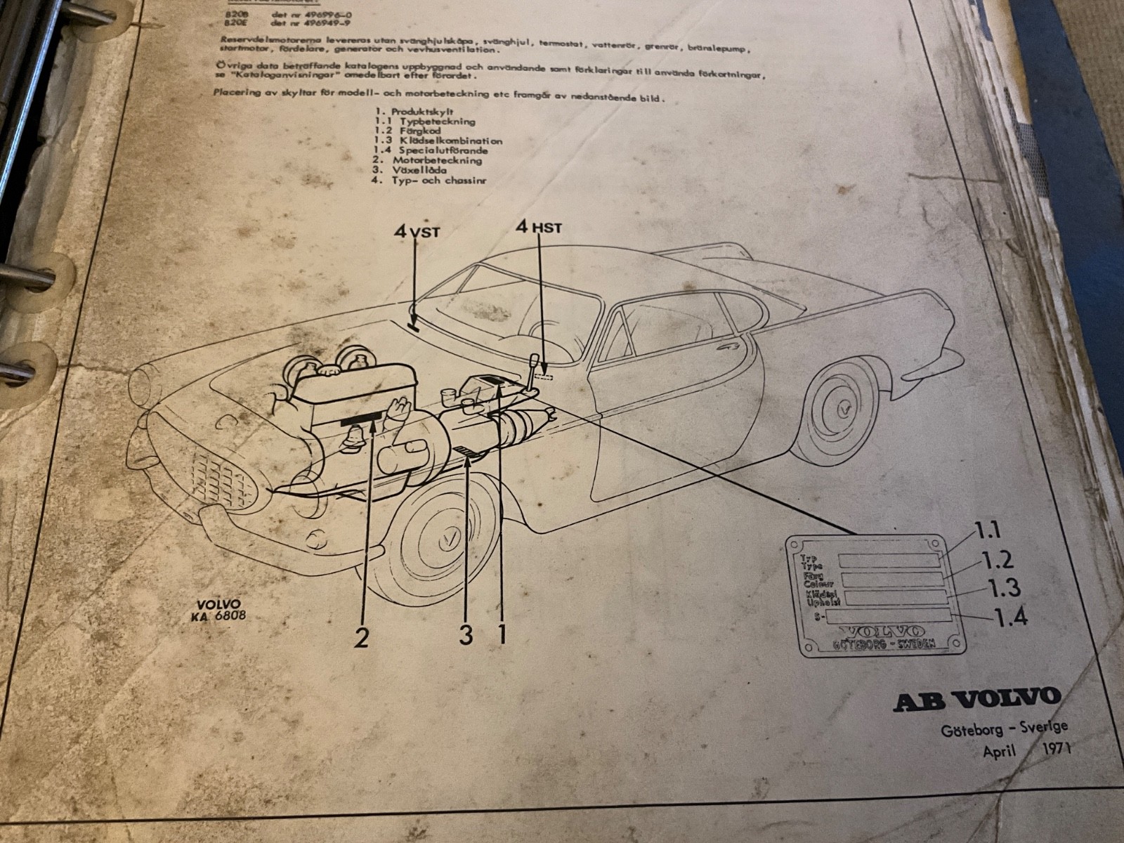 Volvo P1800 Parts Catalog 1972 P180 (B20) Spare Parts List
