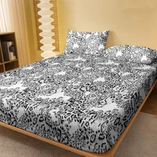 1 Simple modern leopard printed matte Fitted Sheet, bedroom printed bed cover, b