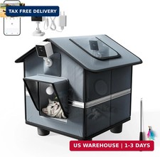 Outdoor Cat House with Raised Base Toy Included with Camera 2K Weatherproof