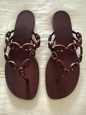 HERMES Island Chaine d'Ancre Sandals #40 shoes flats rubber Burgundy