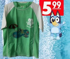 BLUEY, PNG swimming pool Coastalista Girl SIZE M 7-8 Rashguard Swim Top Green