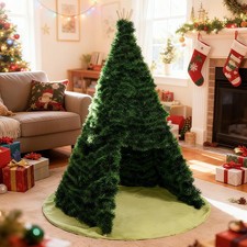 Christmas Teepee Tent for Kids Play with Padded Mat and 344 Ft Green Tinsel G...