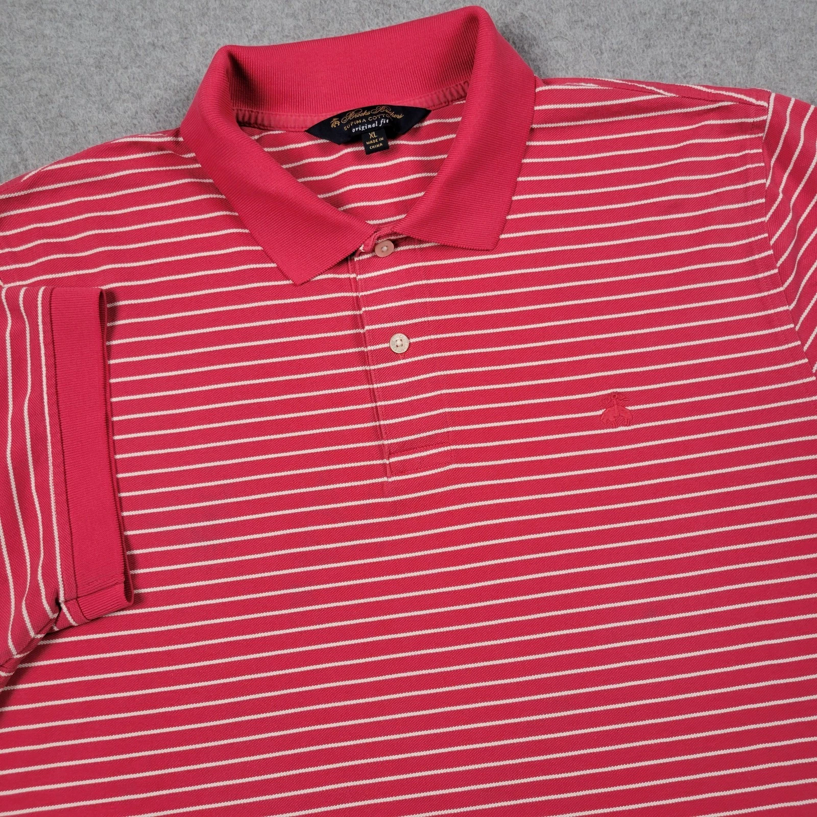 Brooks Brothers Polo Shirt Men XL Pink Sheep Supima Cotton Stripe Classic Preppy